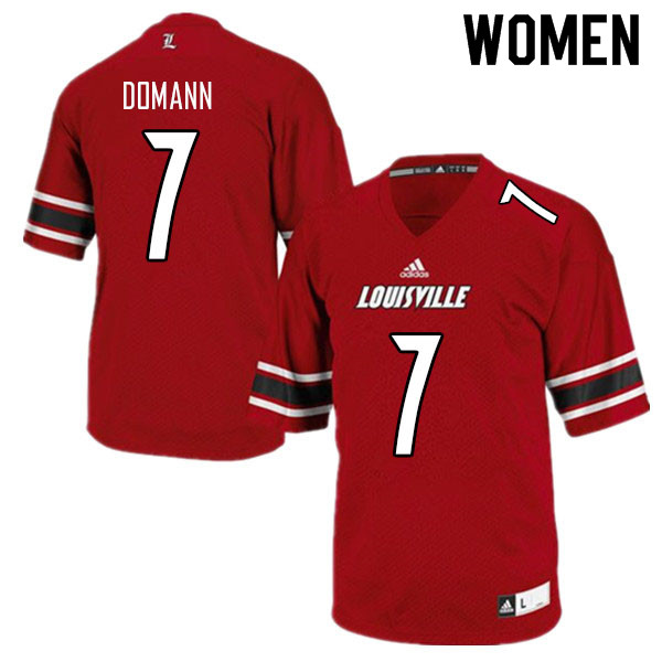 Women #7 Brock Domann Louisville Cardinals College Football Jerseys Sale-Red - Click Image to Close